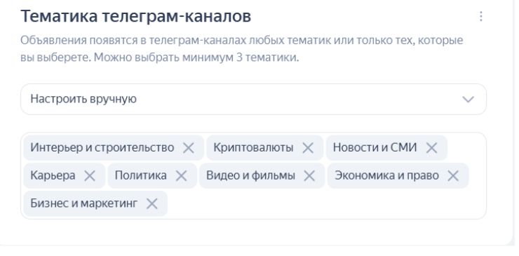 Тематика каналов в Яндекс Директ